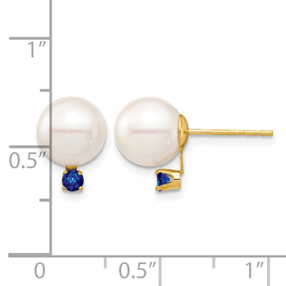 14k 8-8.5mm White Round Freshwater Cultured Pearl and .18SA Sapphire Post Earrings