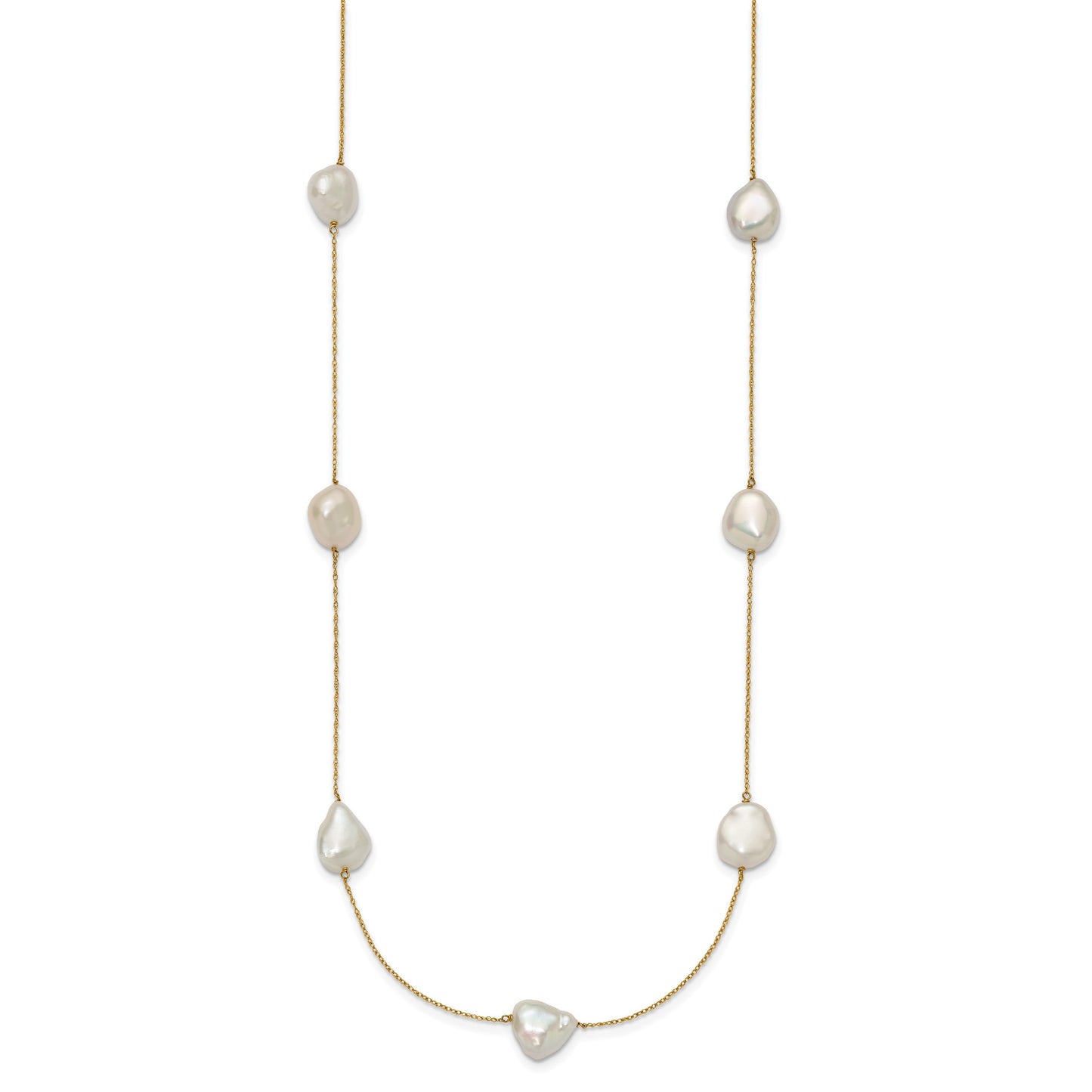 14k 10-11mm White Keshi Freshwater Cultured Pearl 7-Station 20 inch Necklace