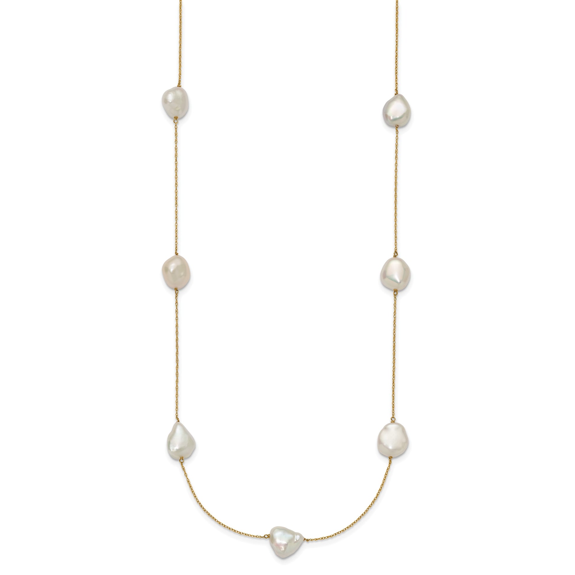14k 10-11mm White Keshi Freshwater Cultured Pearl 7-Station 20 inch Necklace