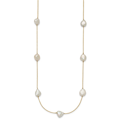 14k 10-11mm White Keshi Freshwater Cultured Pearl 7-Station 20 inch Necklace