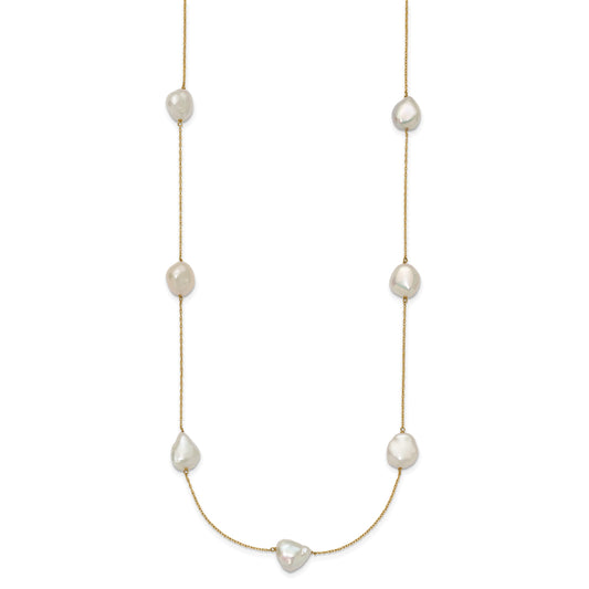 14k 10-11mm White Keshi Freshwater Cultured Pearl 7-Station 20 inch Necklace