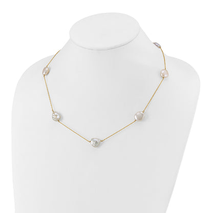 14k 10-11mm White Keshi Freshwater Cultured Pearl 7-Station 20 inch Necklace
