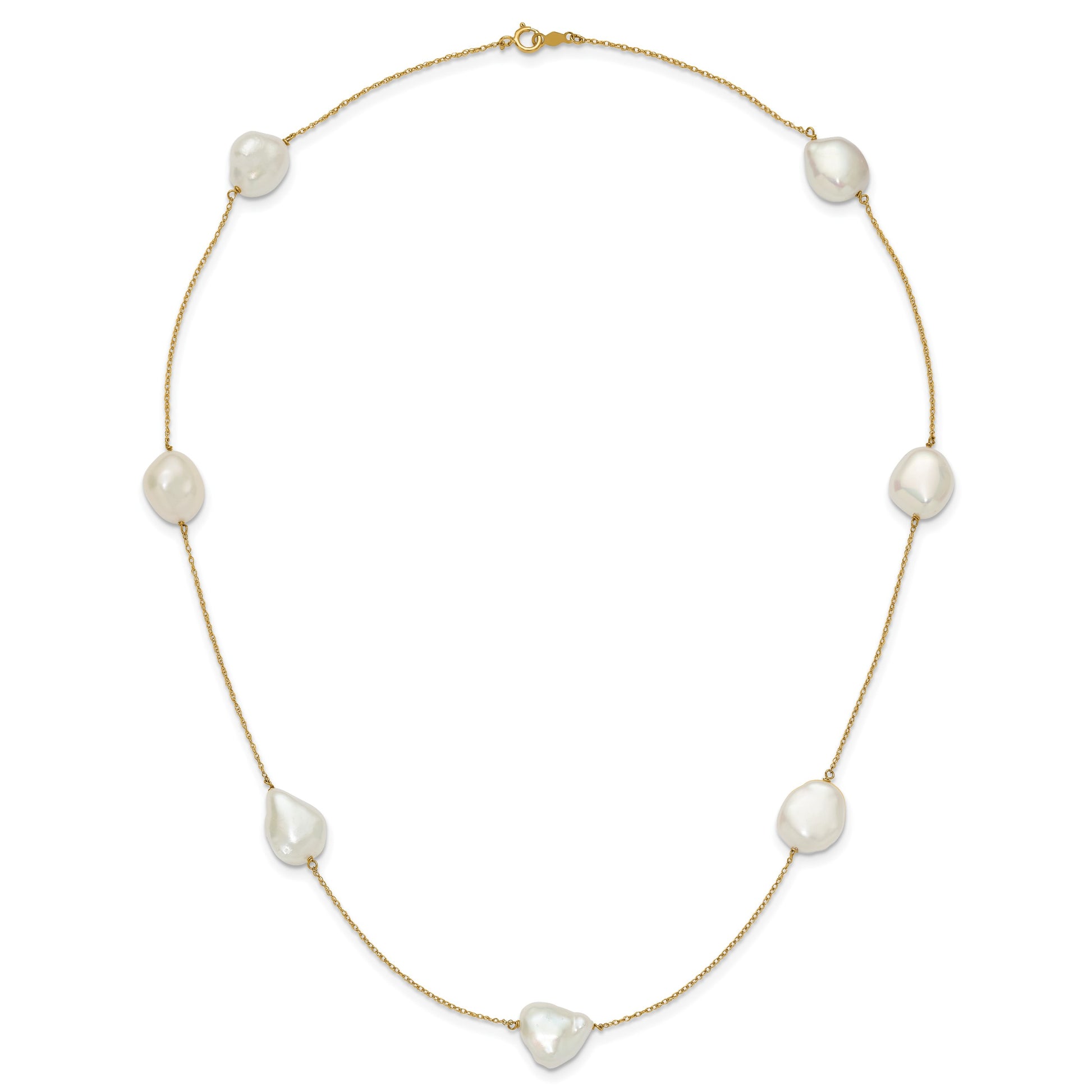 14k 10-11mm White Keshi Freshwater Cultured Pearl 7-Station 20 inch Necklace