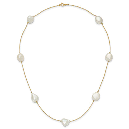 14k 10-11mm White Keshi Freshwater Cultured Pearl 7-Station 20 inch Necklace