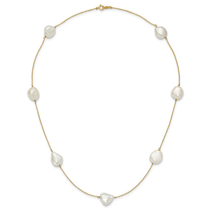 14k 10-11mm White Keshi Freshwater Cultured Pearl 7-Station 20 inch Necklace