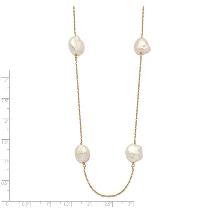 14k 10-11mm White Keshi Freshwater Cultured Pearl 7-Station 20 inch Necklace