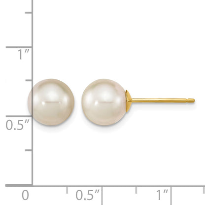 14k 8-9mm White Round South Sea Saltwater Cultured Pearl Post Earrings