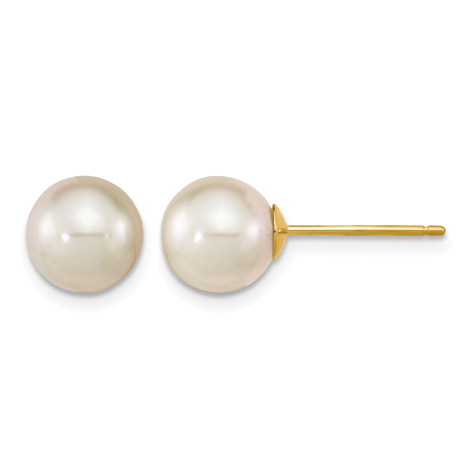 14k 8-9mm White Round South Sea Saltwater Cultured Pearl Post Earrings
