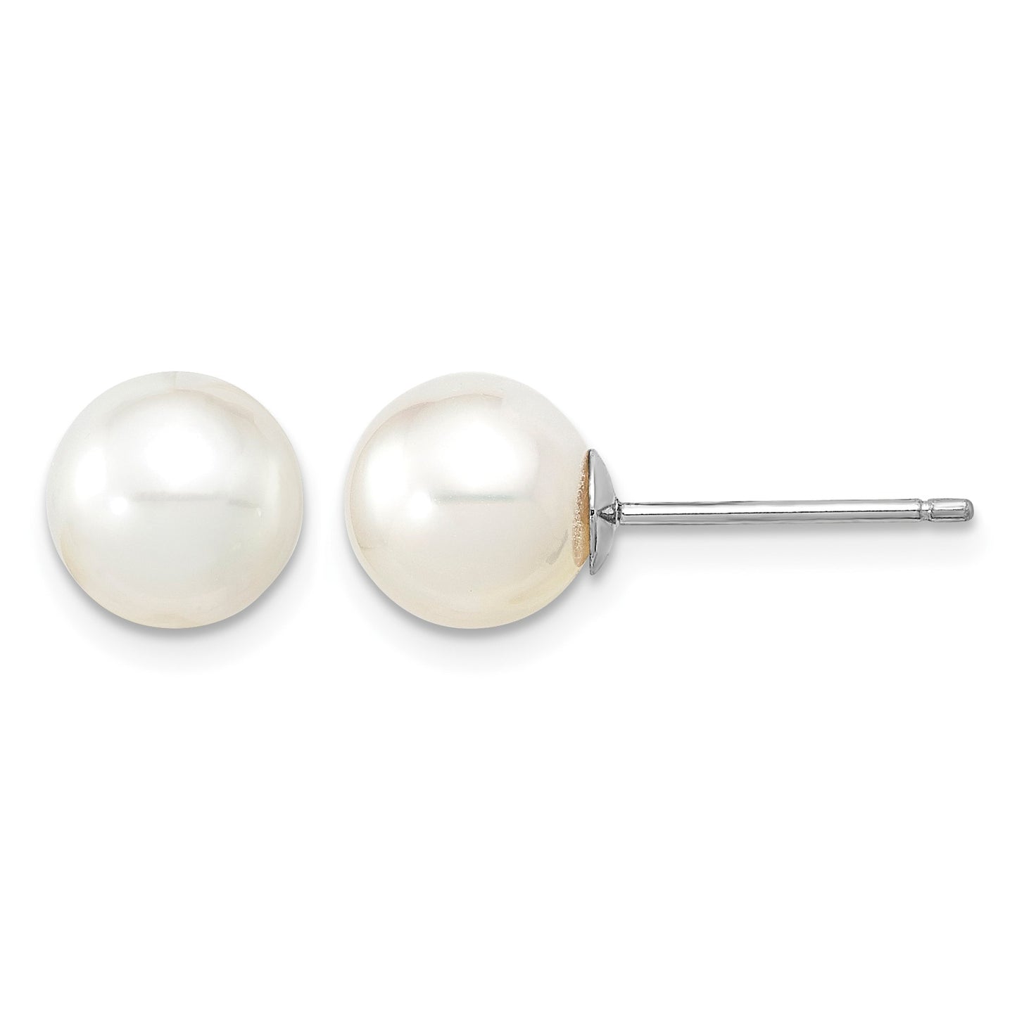 14k White Gold 8-9mm White Round South Sea Saltwater Cultured Pearl Post Earrings