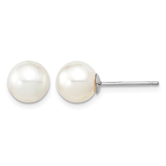 14k White Gold 8-9mm White Round South Sea Saltwater Cultured Pearl Post Earrings