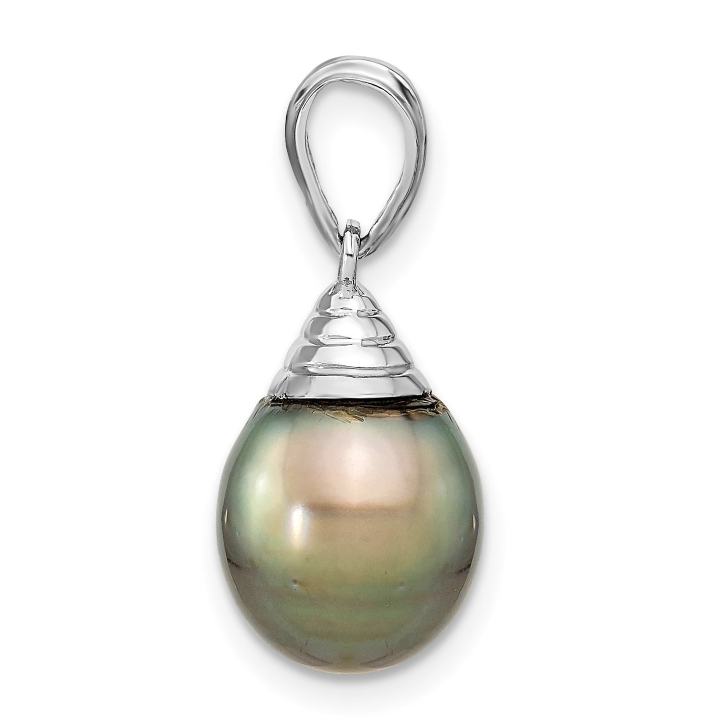 14k White Gold 9-10mm Black Teardrop Tahitian Saltwater Cultured Pearl Pendant