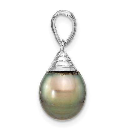 14k White Gold 9-10mm Black Teardrop Tahitian Saltwater Cultured Pearl Pendant