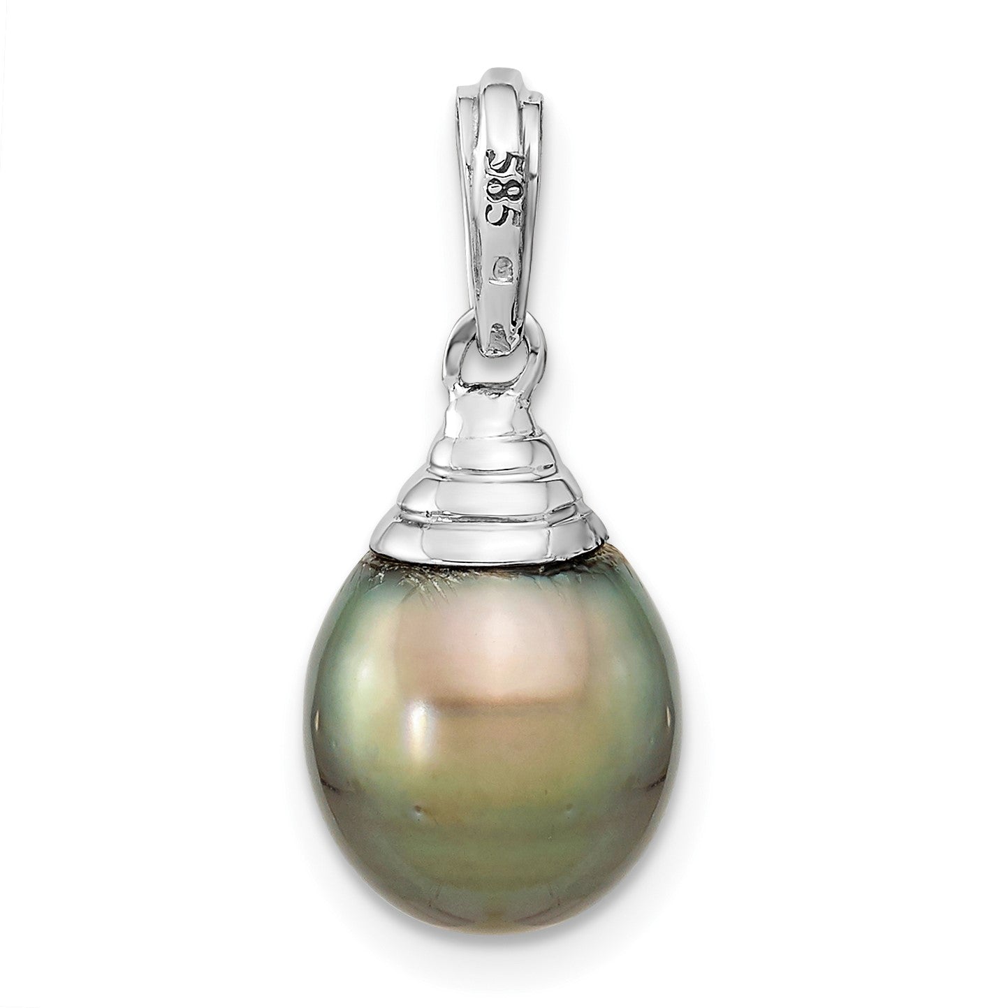 14k White Gold 9-10mm Black Teardrop Tahitian Saltwater Cultured Pearl Pendant