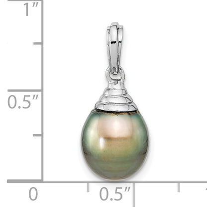14k White Gold 9-10mm Black Teardrop Tahitian Saltwater Cultured Pearl Pendant