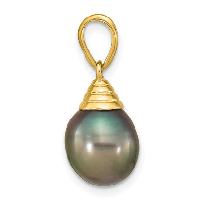 14k 9-10mm Black Teardrop Tahitian Saltwater Cultured Pearl Pendant