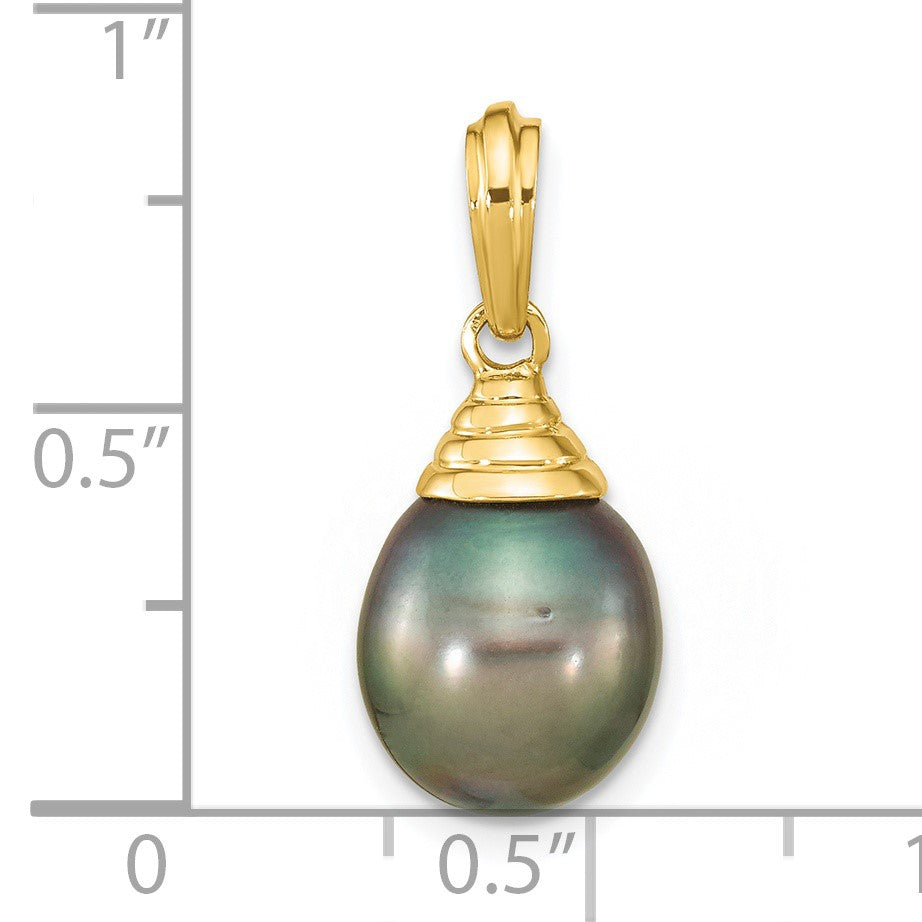 14k 9-10mm Black Teardrop Tahitian Saltwater Cultured Pearl Pendant