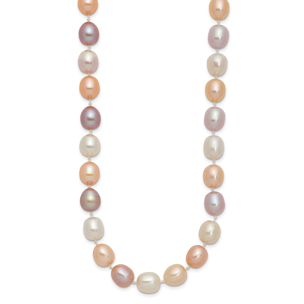 14k 8-9mm Pink, Purple and White Alternating Color Rice Freshwater Cultured Pearl 18 inch Necklace