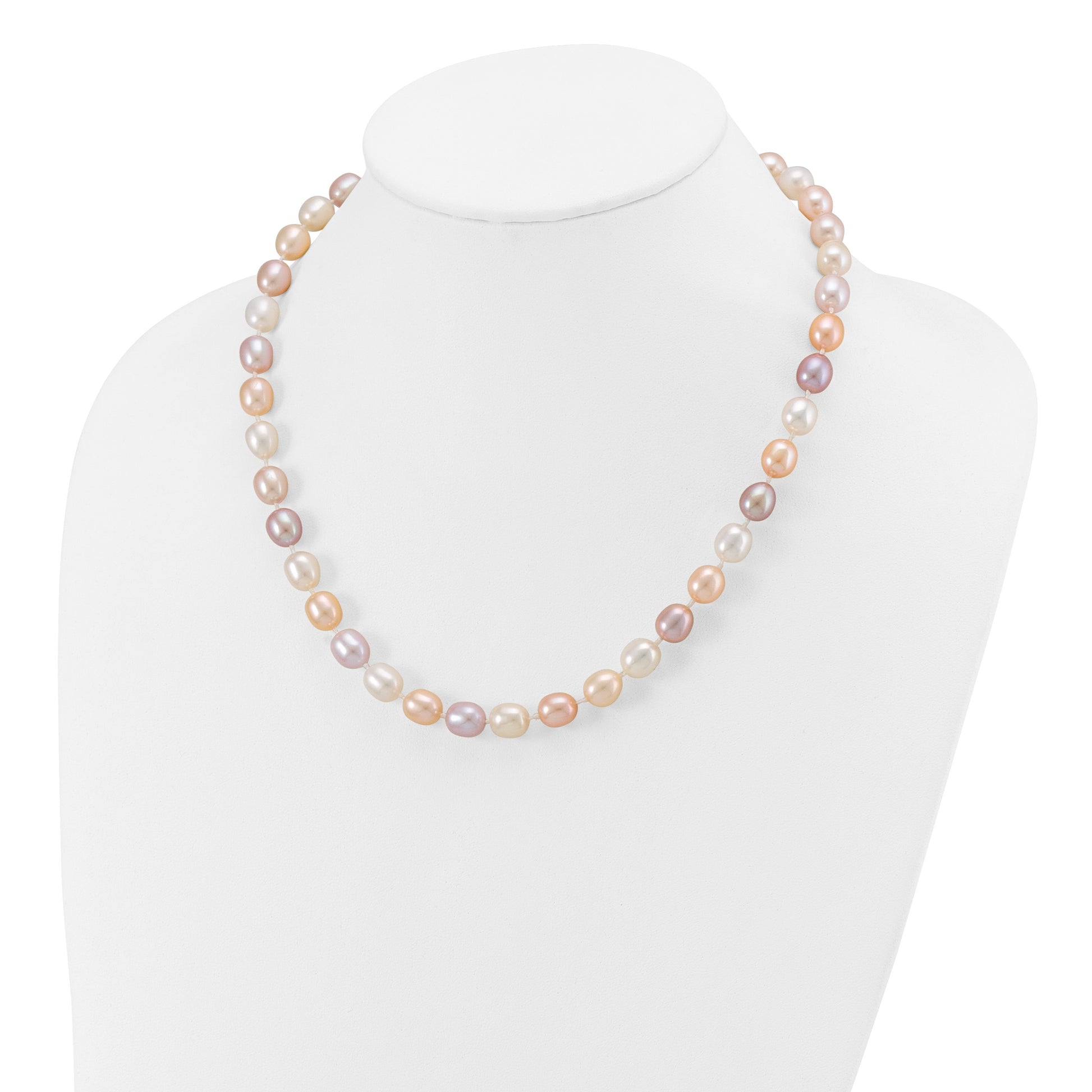 14k 8-9mm Pink/Purple/White Alternating Color Rice Freshwater Cultured Pearl 18 inch Necklace