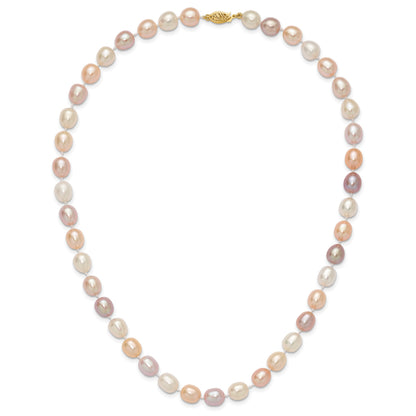 14k 8-9mm Pink/Purple/White Alternating Color Rice Freshwater Cultured Pearl 18 inch Necklace