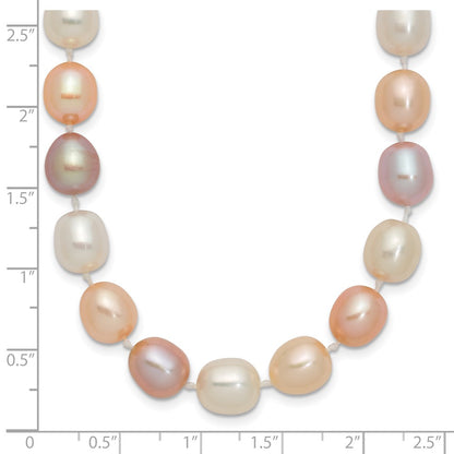 14k 8-9mm Pink, Purple and White Alternating Color Rice Freshwater Cultured Pearl 18 inch Necklace