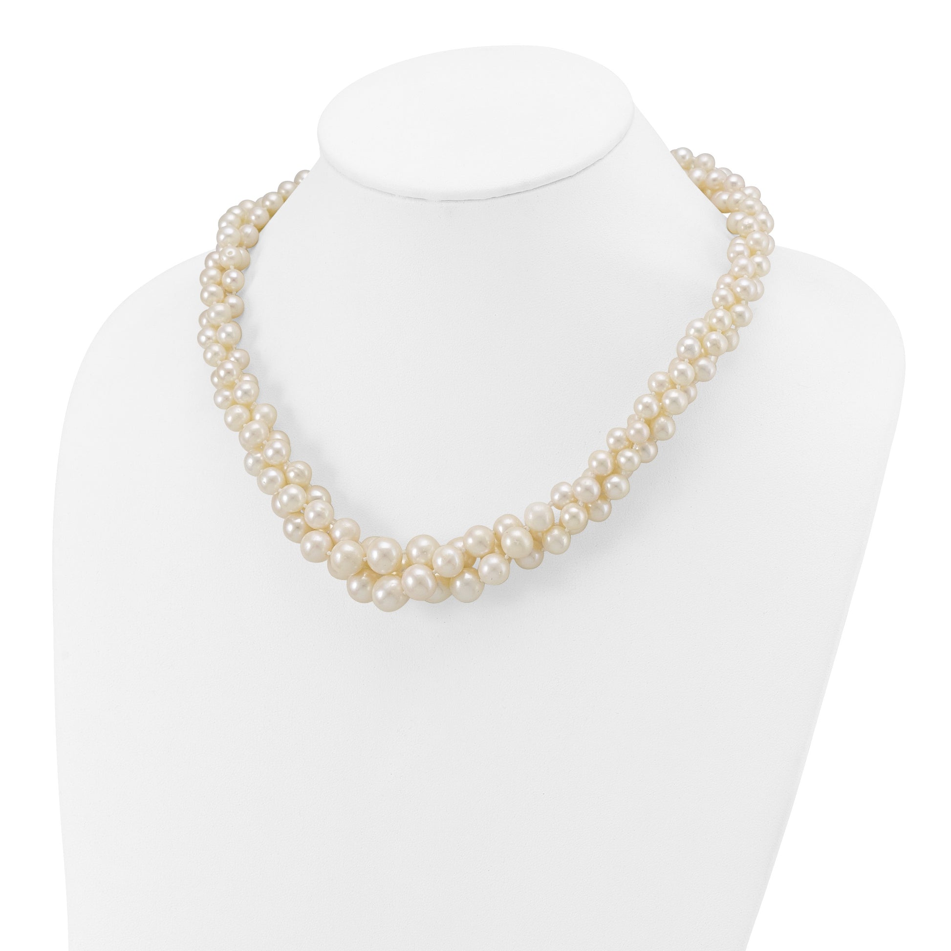 14k 5-9mm White Semi-Round Freshwater Cultured Pearl Multi-strand 19 inch Necklace