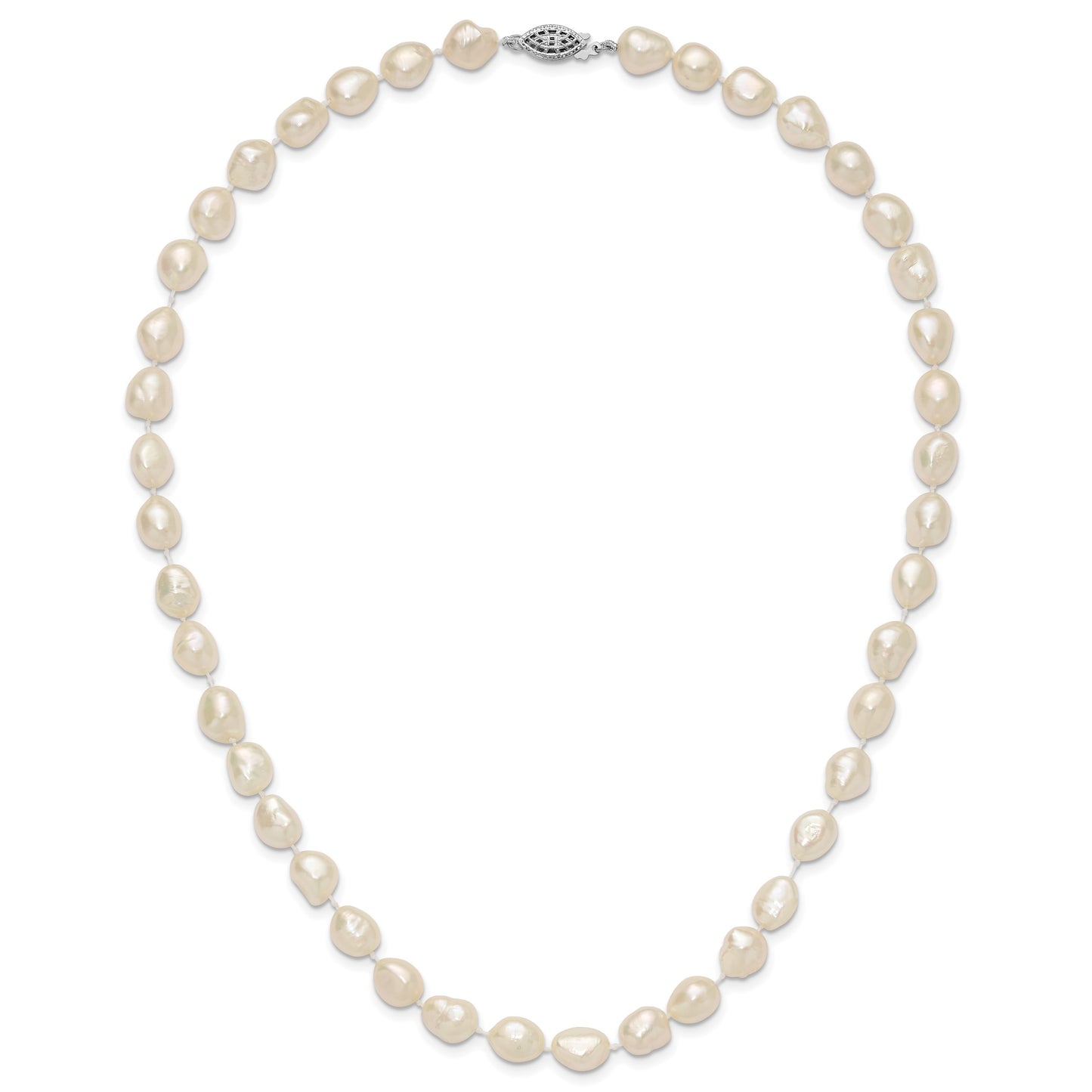 14k 7x11 White Baroque Freshwater Cultured Pearl 18 inch Necklace