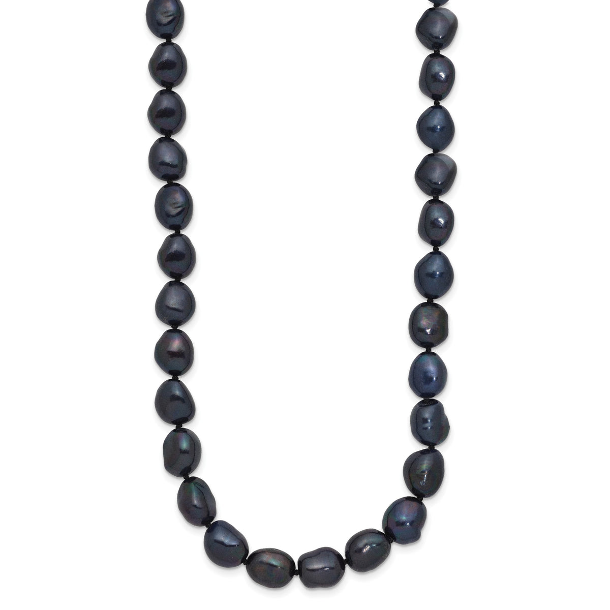 14k White Gold 7x11 Black Baroque Freshwater Cultured Pearl 18 inch Necklace