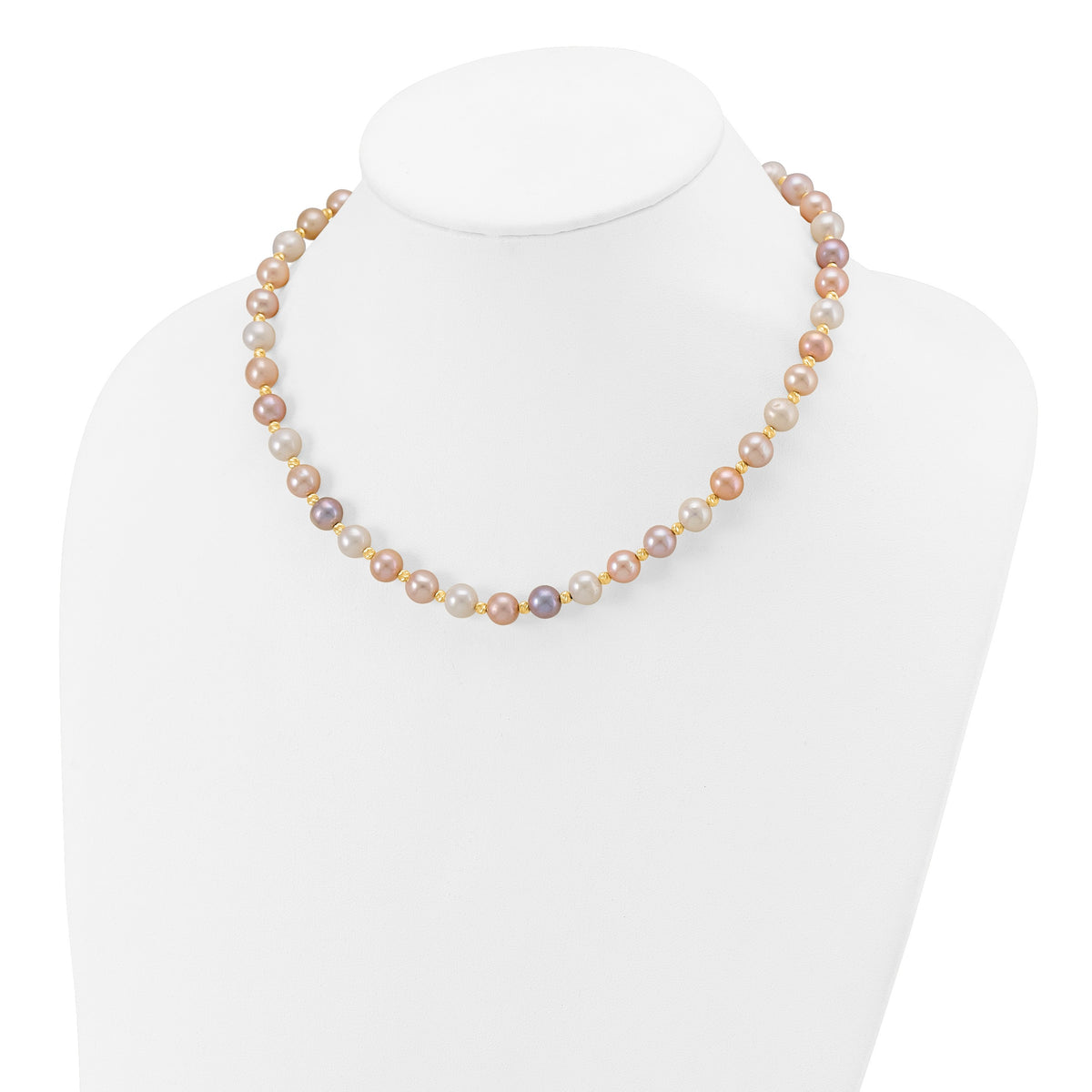 14k 8-9mm Pink/Purple/White Semi-Round Freshwater Cultured Pearl and Diamond-cut Beaded 18 inch Necklace