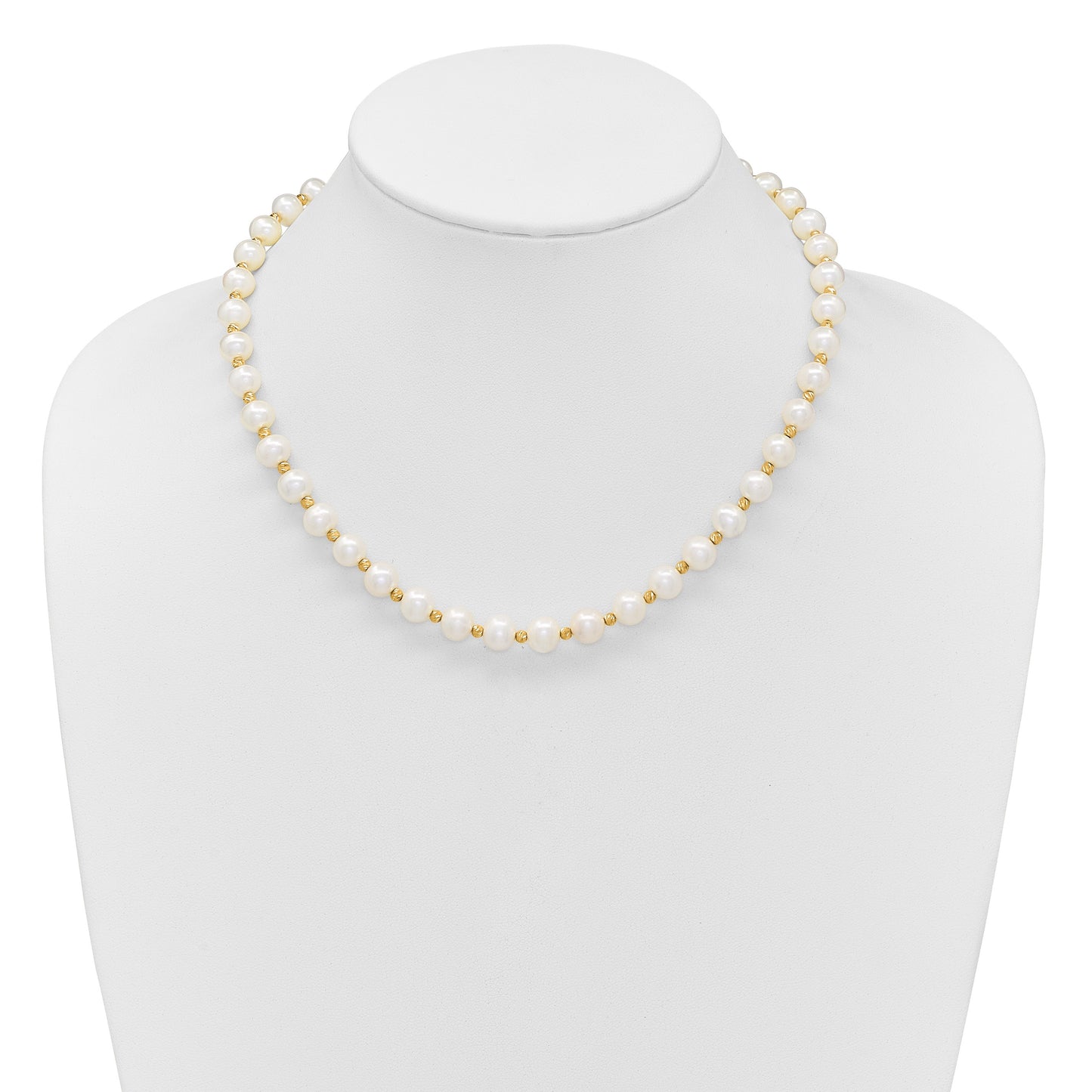14k 8-9mm White Near-Round Freshwater Cultured Pearl and Diamond-cut Beaded 18 inch Necklace