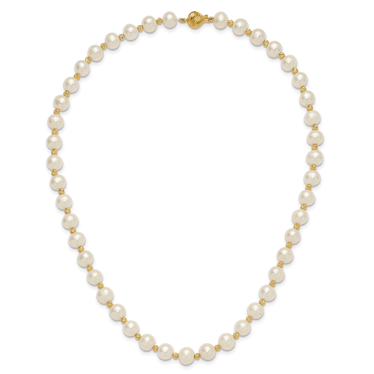 14k 8-9mm White Near-Round Freshwater Cultured Pearl and Diamond-cut Beaded 18 inch Necklace