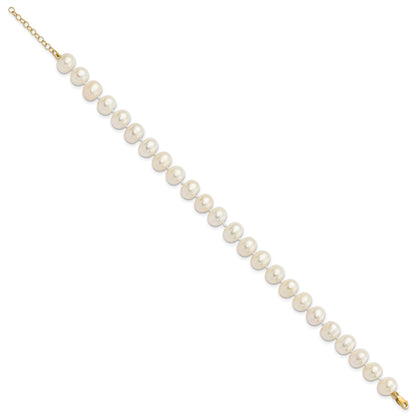 14k 8-9mm White Near-Round Freshwater Cultured Pearl 18 inch Necklace with 2 inch Extender/7.5 inch Bracelet with 1 inch Extender/Post Earrings Set