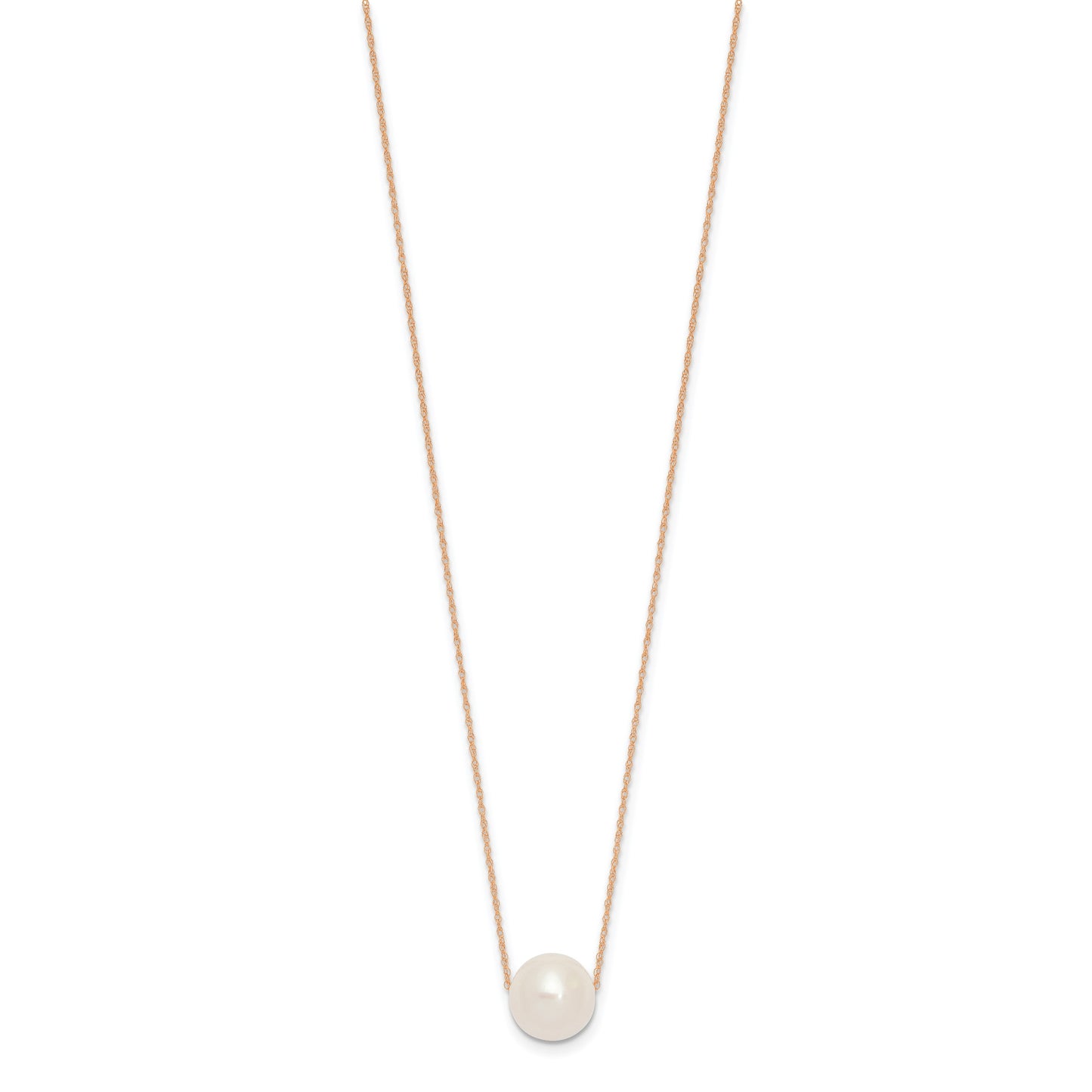 14k Rose Gold 10-11mm White Semi-Round Freshwater Cultured Pearl Rope 17 inch Necklace