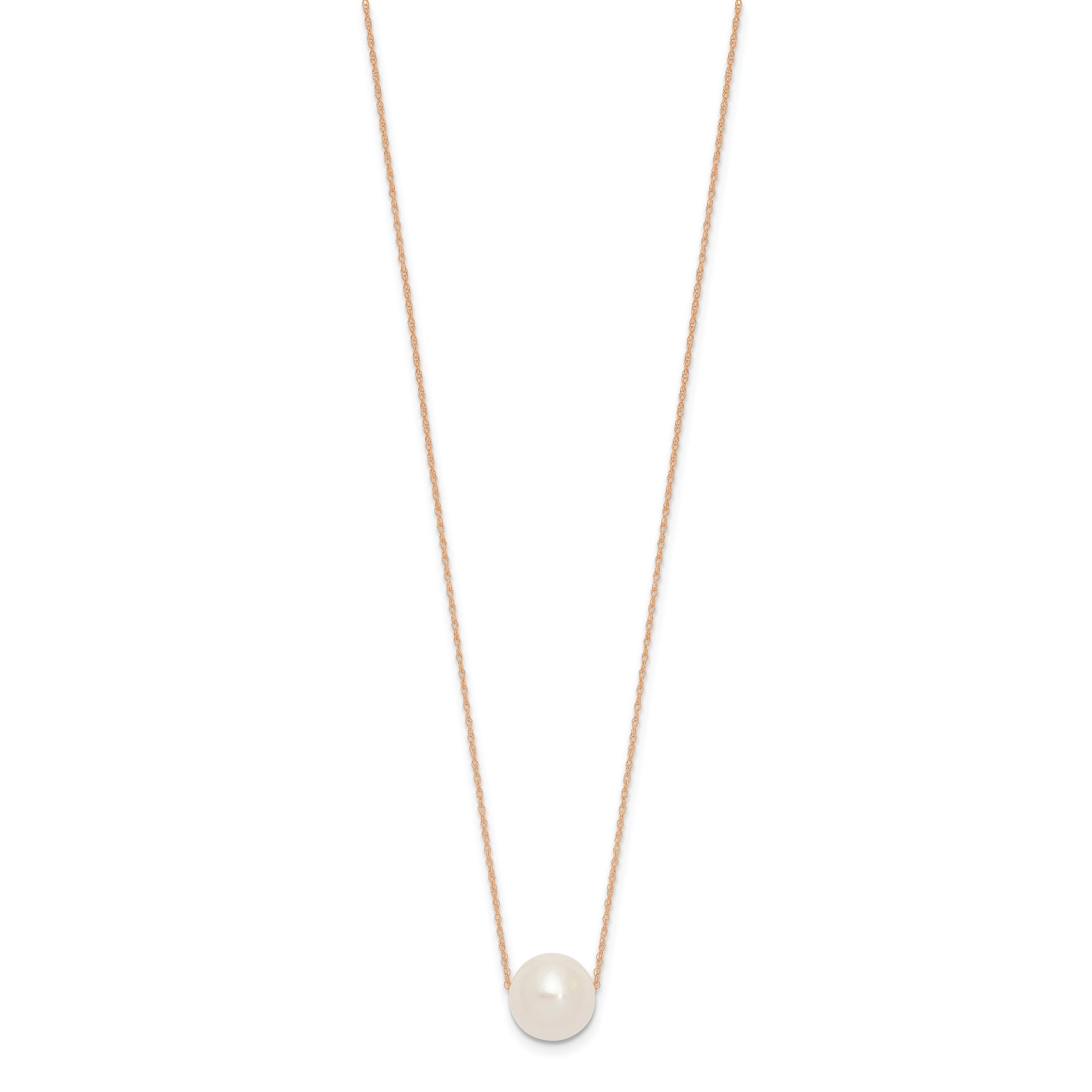 14k Rose Gold 10-11mm White Semi-Round Freshwater Cultured Pearl Rope 17 inch Necklace