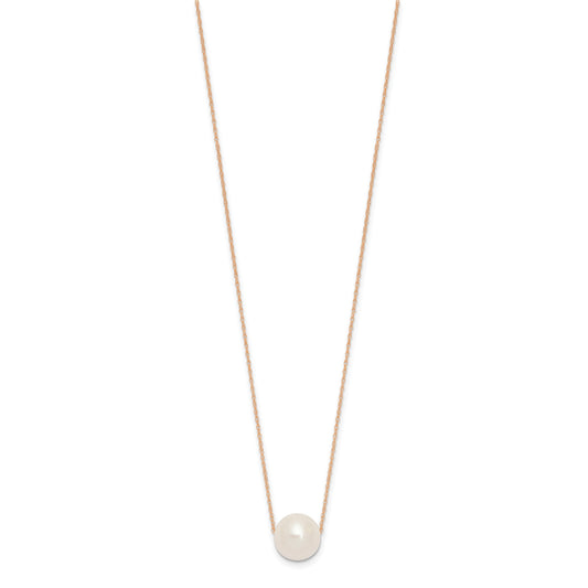 14k Rose Gold 10-11mm White Semi-Round Freshwater Cultured Pearl Rope 17 inch Necklace