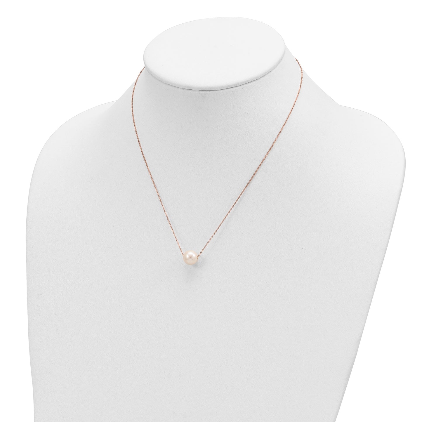 14k Rose Gold 10-11mm White Semi-Round Freshwater Cultured Pearl Rope 17 inch Necklace