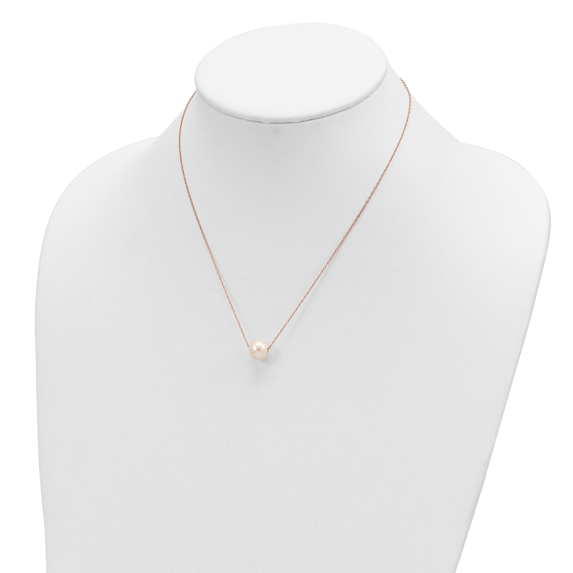 14k Rose Gold 10-11mm White Semi-Round Freshwater Cultured Pearl Rope 17 inch Necklace