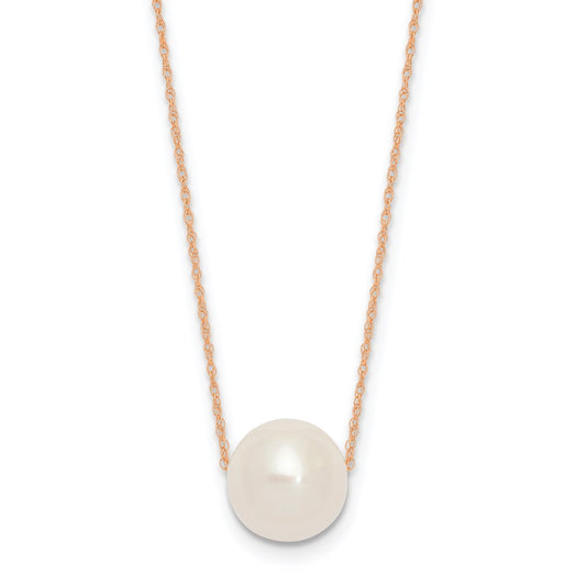 14k Rose Gold 10-11mm White Semi-Round Freshwater Cultured Pearl Rope 17 inch Necklace