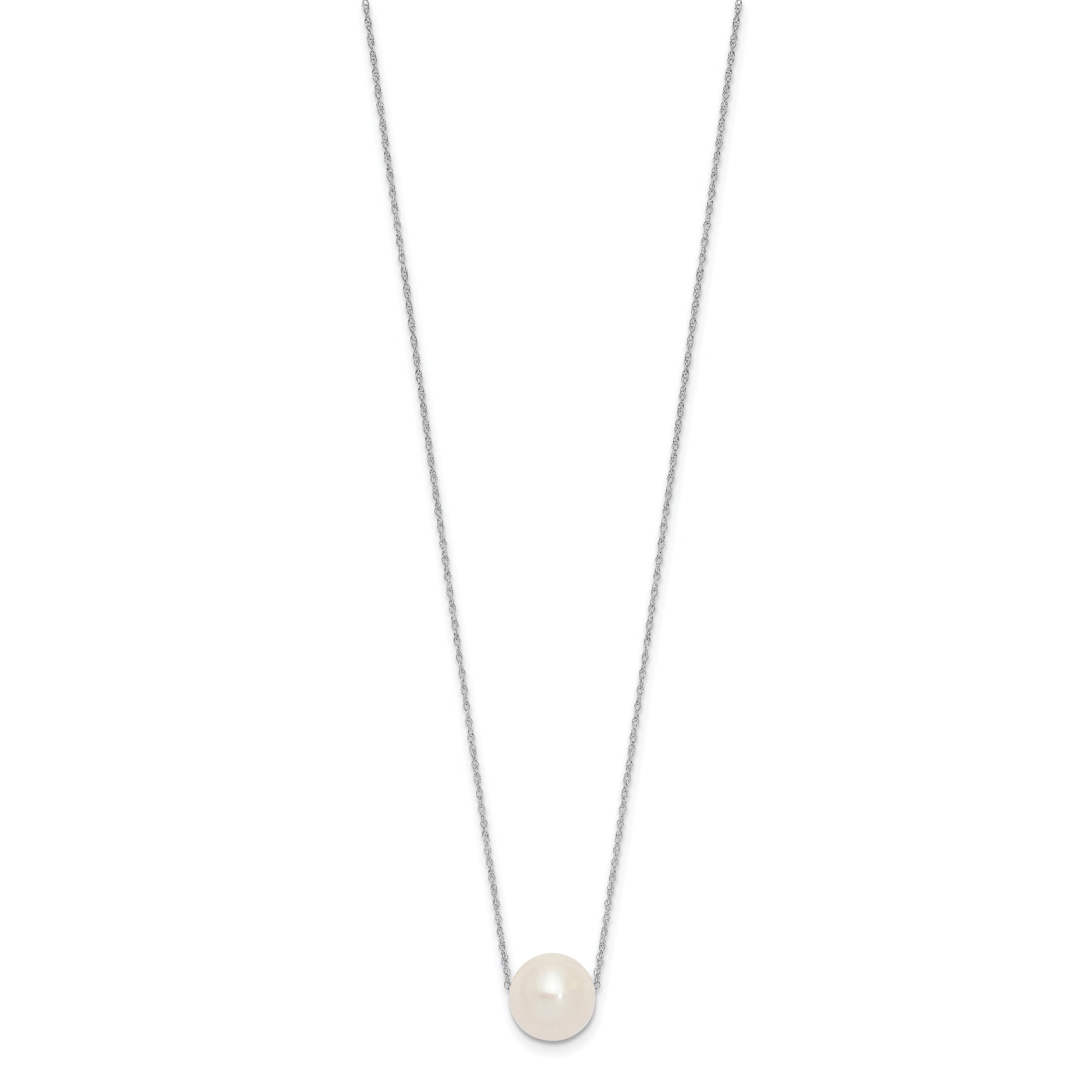 14k White Gold 10-11mm White Semi-Round Freshwater Cultured Pearl Rope 17 inch Necklace