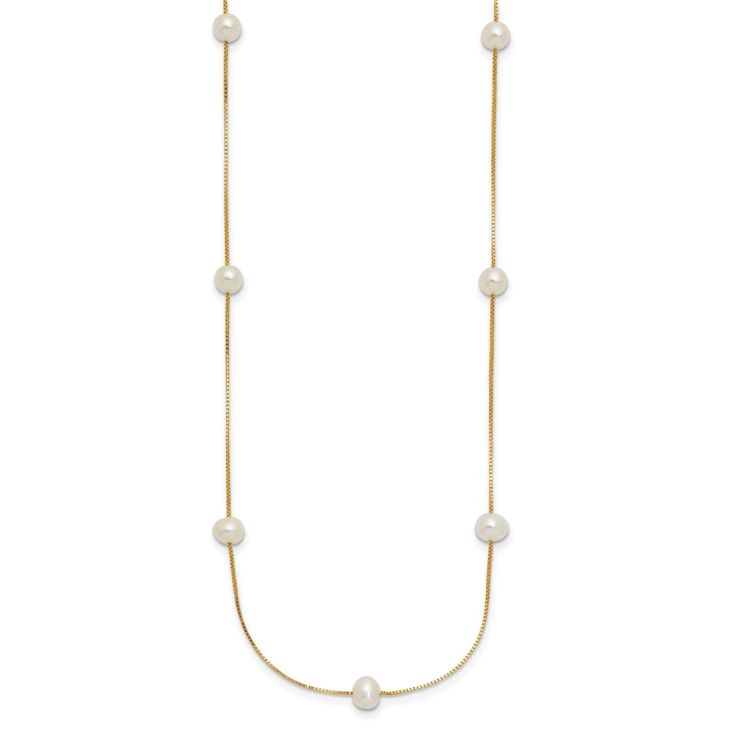 14k 5-6mm White Near-Round Freshwater Cultured Pearl 9-Station 18 inch Necklace
