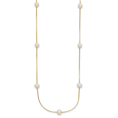 14k 5-6mm White Near-Round Freshwater Cultured Pearl 9-Station 18 inch Necklace