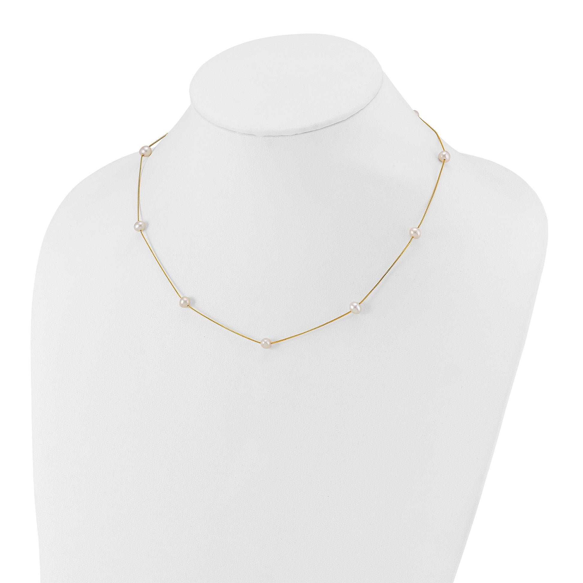 14k 5-6mm White Near-Round Freshwater Cultured Pearl 9-Station 18 inch Necklace