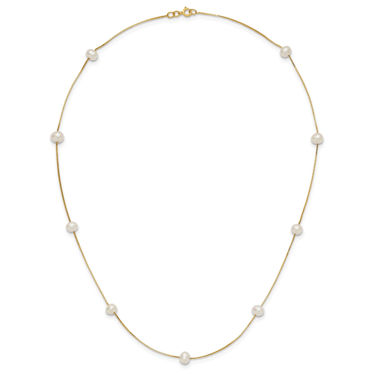 14k 5-6mm White Near-Round Freshwater Cultured Pearl 9-Station 18 inch Necklace