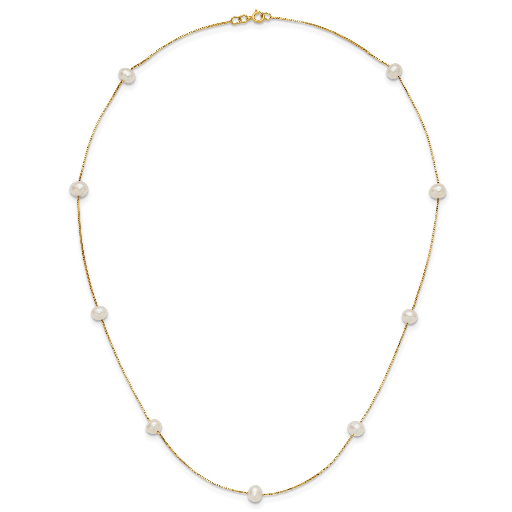 14k 5-6mm White Near-Round Freshwater Cultured Pearl 9-Station 18 inch Necklace