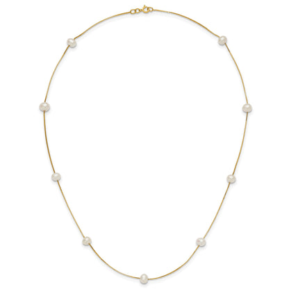 14k 5-6mm White Near-Round Freshwater Cultured Pearl 9-Station 18 inch Necklace