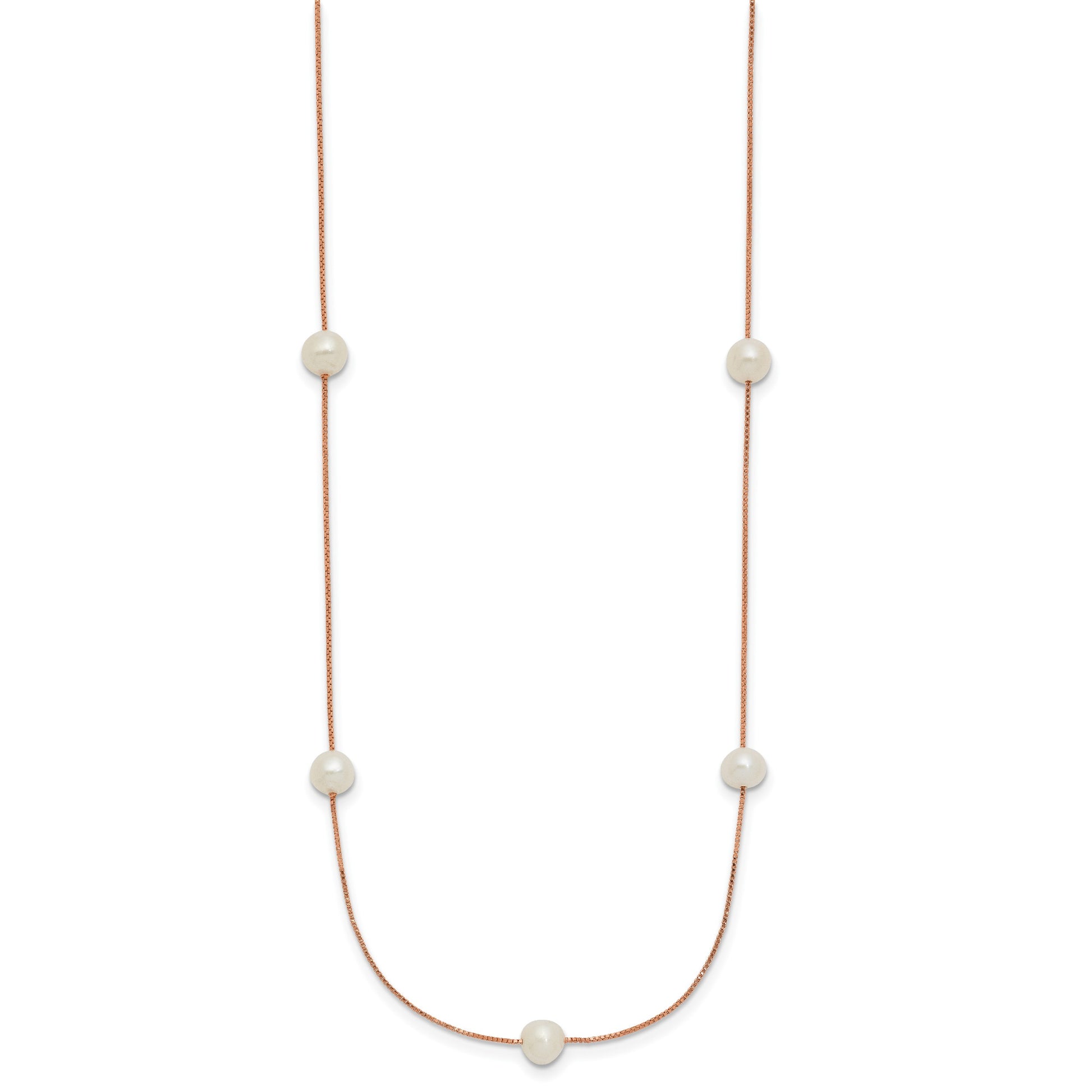 14k Rose Gold 5-6mm White Near-Round Freshwater Cultured Pearl 9-Station 18 inch Necklace