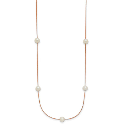 14k Rose Gold 5-6mm White Near-Round Freshwater Cultured Pearl 9-Station 18 inch Necklace