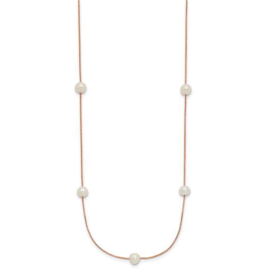 14k Rose Gold 5-6mm White Near-Round Freshwater Cultured Pearl 9-Station 18 inch Necklace