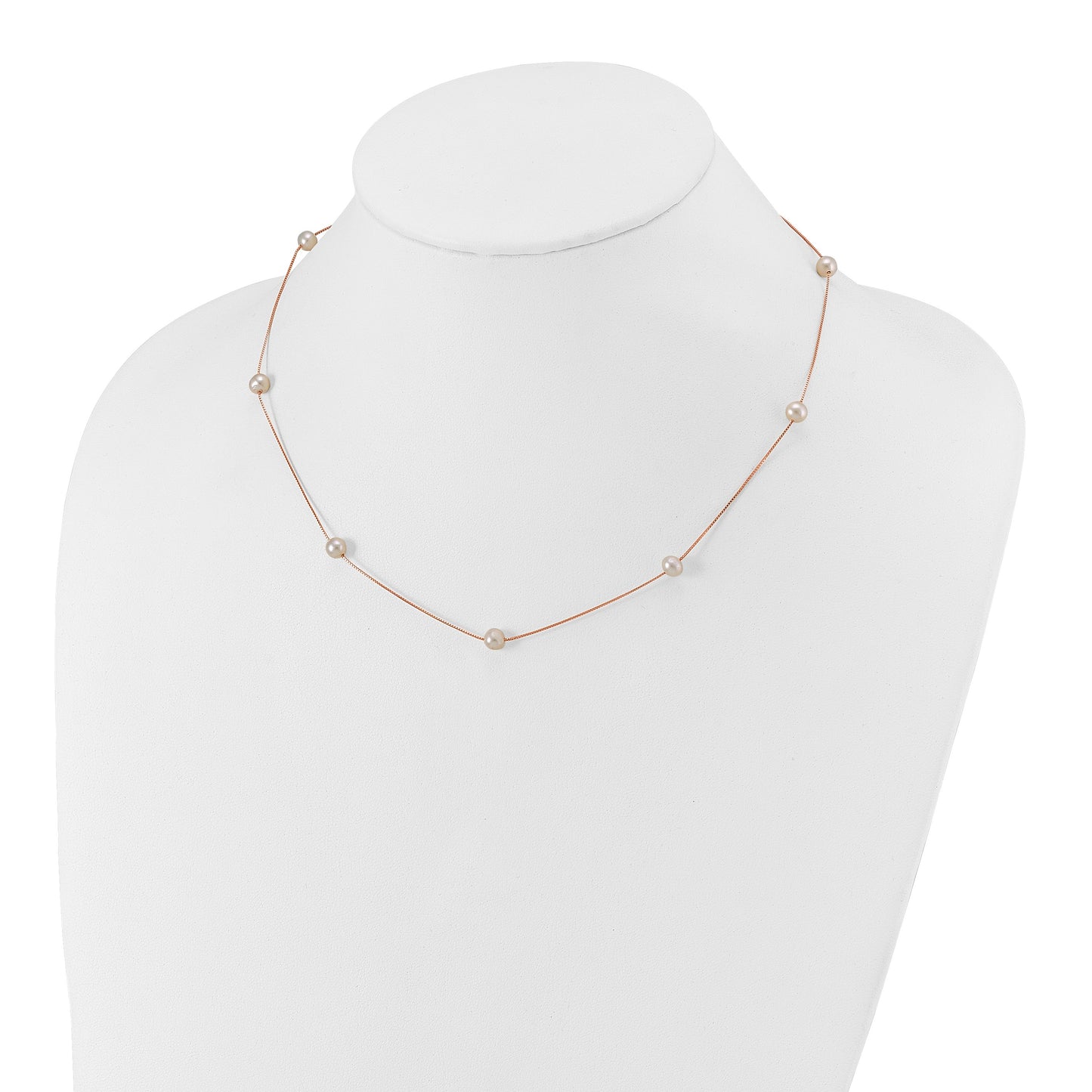 14k Rose Gold 5-6mm White Near-Round Freshwater Cultured Pearl 9-Station 18 inch Necklace