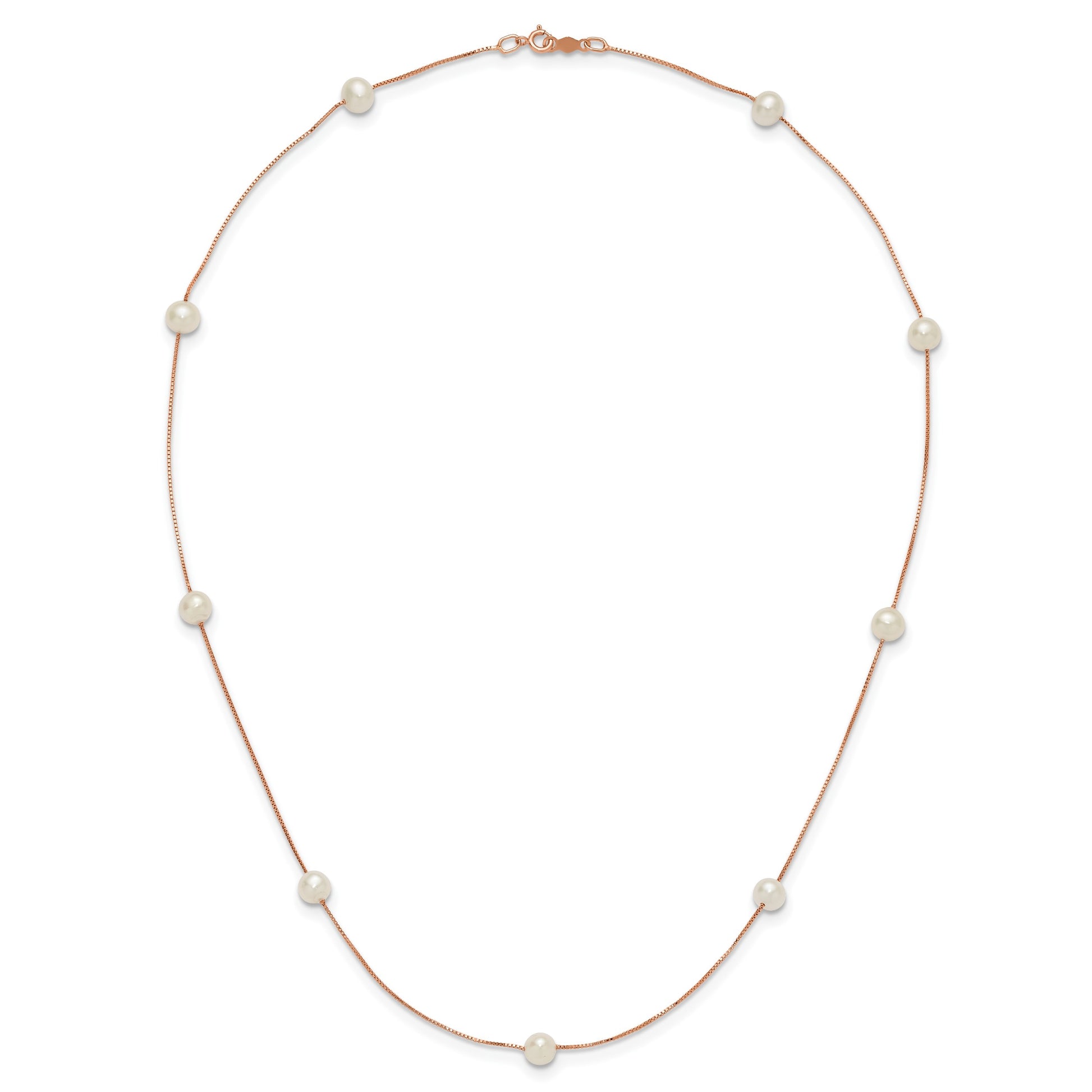 14k Rose Gold 5-6mm White Near-Round Freshwater Cultured Pearl 9-Station 18 inch Necklace