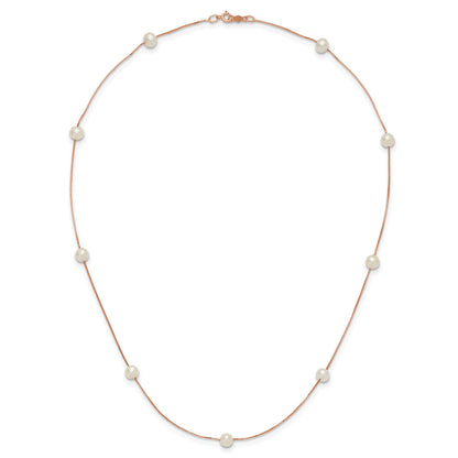 14k Rose Gold 5-6mm White Near-Round Freshwater Cultured Pearl 9-Station 18 inch Necklace